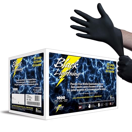 Atlantic Safety Products Black Lightning Gloves BL-XXL, Double Extra Large, Case 10 Boxes of 100 Gloves