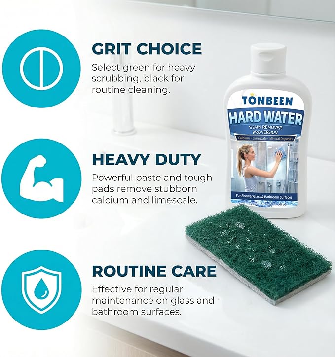 Hard Water Stain Remover Paste with Polishing Pads Calcium & Limescale Cleaner for Shower Glass, Shower Doors & Tiles, Includes 800 & 1200 Grit Pads, 500ml, 16.9fl oz