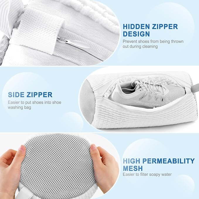 Aship Shoe Washing Machine Bag, Laundry Shoes Bag for Washer & Dryer - Reusable Shoe Cleaning Bag for Sneakers,Tennis Shoes, 360° Deep Cleaning With Self-locking Zipper for All Shoes Sizes - White,1PC