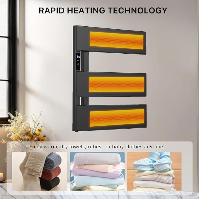 Electric Towel Warmer with Smart LED Timer, Modern [2/3/4] Bar Large Panel Heated Towel Rack, Wall-Mounted Plug-in/Hardwired 2-in-1, Rapid Warmth for Bathrooms, [Matte Black/Alpine White]