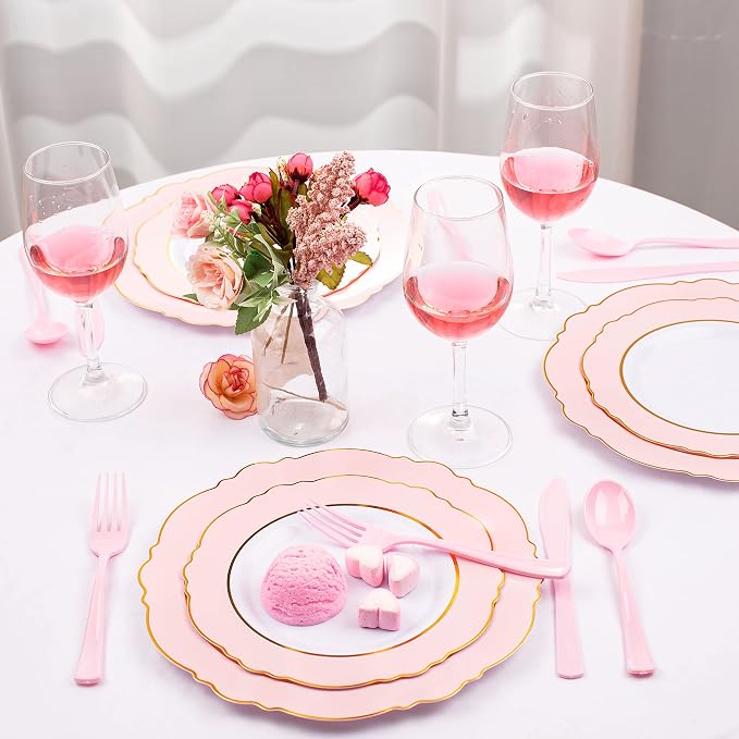WDF 160 Piece Pink Plastic Silverware - Heavy Duty Pink Silverware Includes 80 Forks, 40 Spoons, 40 Knives, Plastic Utensils Perfect for Wedding/Party/Mother's Day