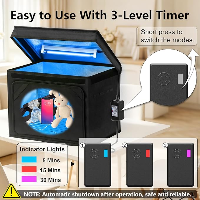 Large UV Sanitizer Box, 36L Portable Sanitizing and Cleaning Machine with 3-Level Timer, O-zone Foldable UV Cleaner Box for Household Use Like Phone, Towel, Key, Etc. with O-zone
