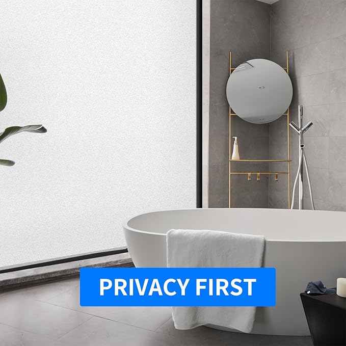 DERZGAO Window Privacy Film with Installation Tools, Static Cling, Anti UV, Heat Control, Ideal for Home Shower Office Glass Door (White Frosted, 45.2×157.4Inch)