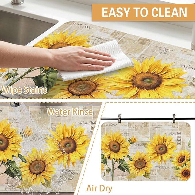 Kitchen Countertop Dish Drying Mat,Super Absorbent Coffee Bar Mat for Maker Espresso Machine, Anti-Slip Accessories for Kitchen Countertops 23x15 Inch