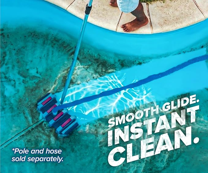 Pool Vacuum Head for Inground & Above Ground Pools with 15 Feet Aluminum Telescopic Pool Pole // Manual Swimming Pool Vacuum Cleaner Attachment Head with Wheels // Vinyl Liner Safe