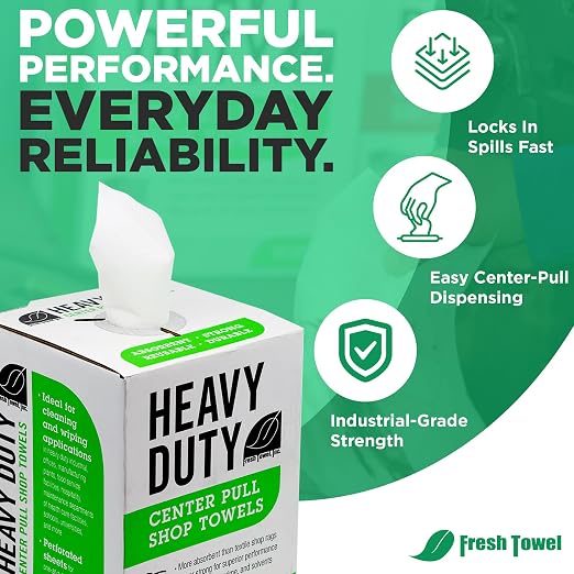 Fresh Towel Heavy Duty White Shop Towels 160 Sheets, 9x12 Inch Disposable Center Pull Shop Rags for Painters, Contractors, Automotive and Garage, Tough as Rags Streak Free Cleaning Towels, FT800