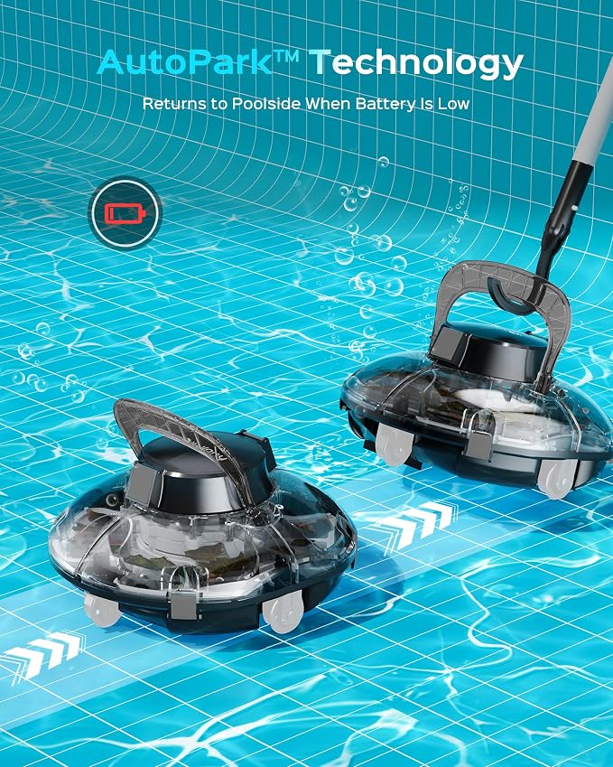 (2026 Upgrade) Cordless Pool Vacuum for Above Ground Pool, Automatic Pool Cleaner Robot Cleaning Up to 660 sq.ft, Dual-Layer Filtration, 90 Mins Runtime, Self-Parking, with Hook (Obsidian Black)