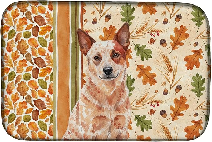 Caroline's Treasures Red Heeler Australian Cattle Dog Heirloom Fall Dish Drying Mat Absorbent Dish Drying Mat Pad for Kitchen Counter Dish Drainer Mat for Countertop, 14 x 21", Multicolor