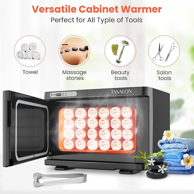 TASALON Professional Hot Towel Warmer Cabinet, 8L Middle Capacity, Use for Facial Spa, Hair Beauty, Salon Equipment and Home, Perfect Temperature for Towel Warmer, Fits up to 24 Small Towels - Black