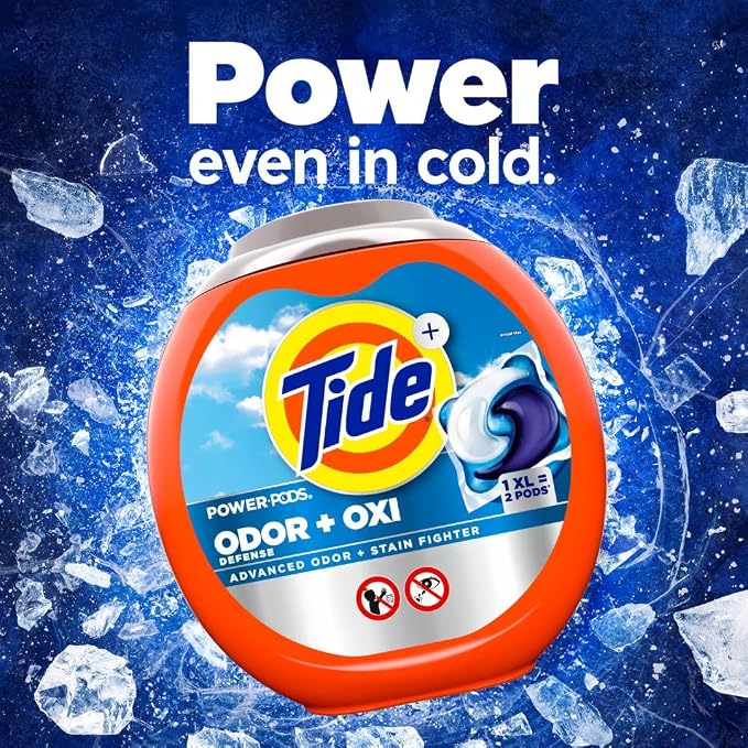 Tide Odor Defense + Oxi Laundry Detergent Pacs, Original Scent, 25 Count, Advanced Odor + Stain Fighter, laudry soap washing detergent pacs
