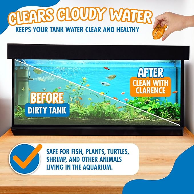 Clarence the Clarifier Fish - 3 pk, Orange - Aquarium Treatment, Clear Cloudy Fresh-Saltwater, Fish-Plant Safe, 10gal Tank Maintenance Each
