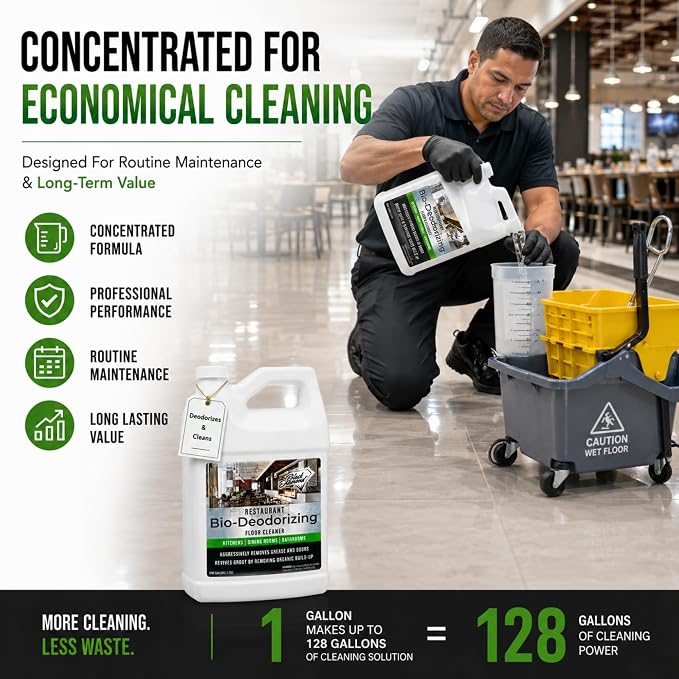 Black Diamond Stoneworks Restaurant Bio-Deodorizing Floor Cleaner – Concentrated Enzyme Cleaner & Degreaser for Tile, Concrete, Laminate, Hardwood & Natural Stone Floors (4 Gallons)