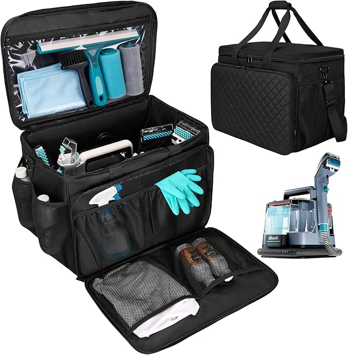 Carrying Case Compatible with Shark Stain Striker, Carpet Cleaner Bag Fits Shark Upholstery Cleaner, Storage Bag with Multiple Pockets for Attachments, Black