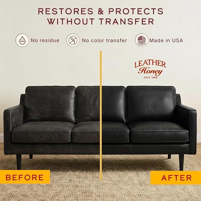 Leather Honey 8oz Conditioner, 16oz Spray Cleaner, and Black Recoloring Balm