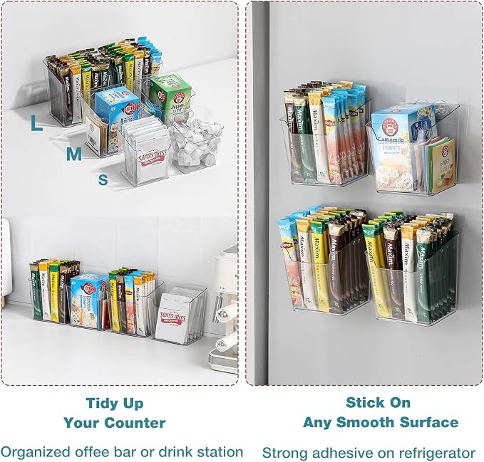 2-Pack Adhesive Cabinet Door Organizer, Hanging Storage Bins, Stick on Small Wall Basket, Bathroom Makeup Organizer, Inside Under Cabinet Storage Container for Kitchen, Pantry Organizer, Office, Dorm