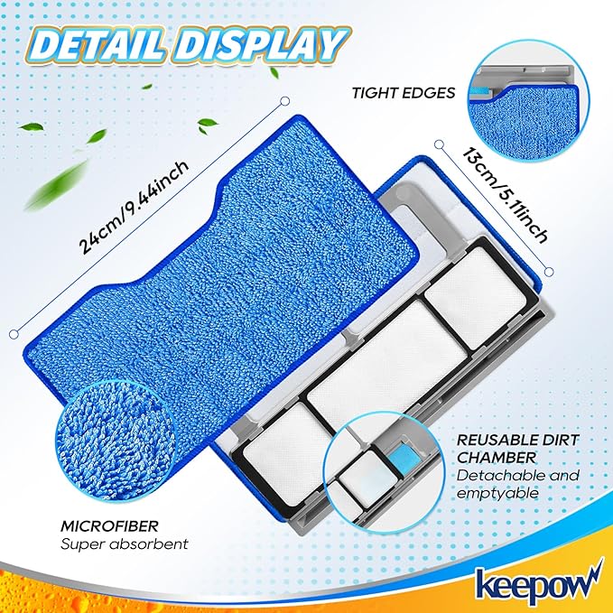 KEEPOW Reusable Mop Replacement Pads Compatible with Shark Vac Mop VM252 VM200 VC205 VM250 /QM250 VM190 VM200P12, Washable Vacuum Mop Pad Refills, Upgraded Design of Dirt Chamber