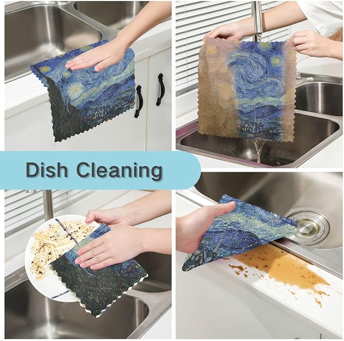 Starry Night Kitchen Towels Dish Cloths Set of 6 Microfiber Cleaning Cloths for Cars Super Absorbent Machine