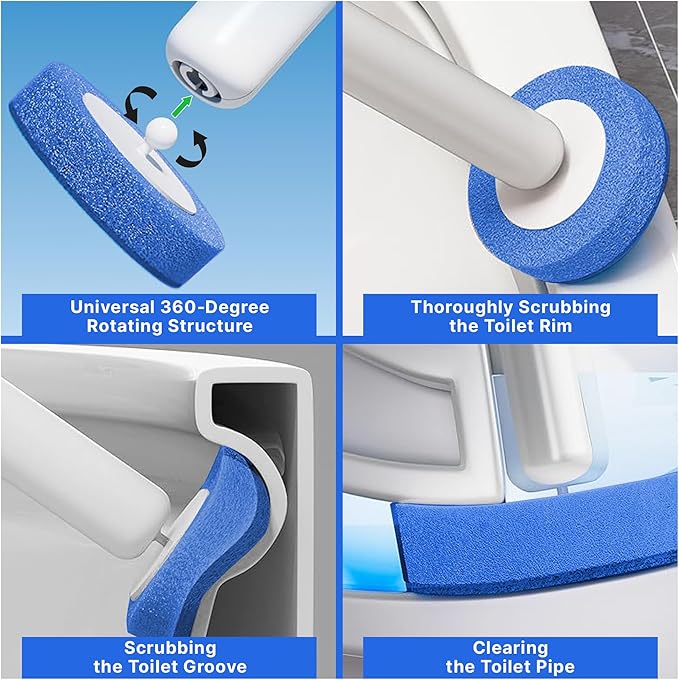 CiLoN 30 Pads Auto Lid Opener Disposable Toilet Bowl Brush & Holder System | Wall-Mounted Disposable Toilet Cleaning Set For Touch Free Space-Saving Hygienic Modern Bathrooms (Ocean Breeze + 30 Sponge)