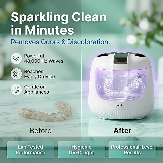Cleansing Pod PRO + UV | Rechargeable Ultrasonic Retainer Cleaner Machine | 48kHz Ultrasonic Dental Pod for Mouthguard, Dentures & Aligners | 3 Cleaning Modes | Tablets Included