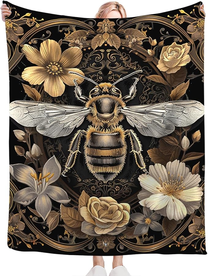 Tijuboni Bee Throw Blanket Bee Gifts for Women Men Girls Boys Kids Adults Soft Flannel Fleece Blanket for Couch Sofa Bed Home Decor 60"x80"