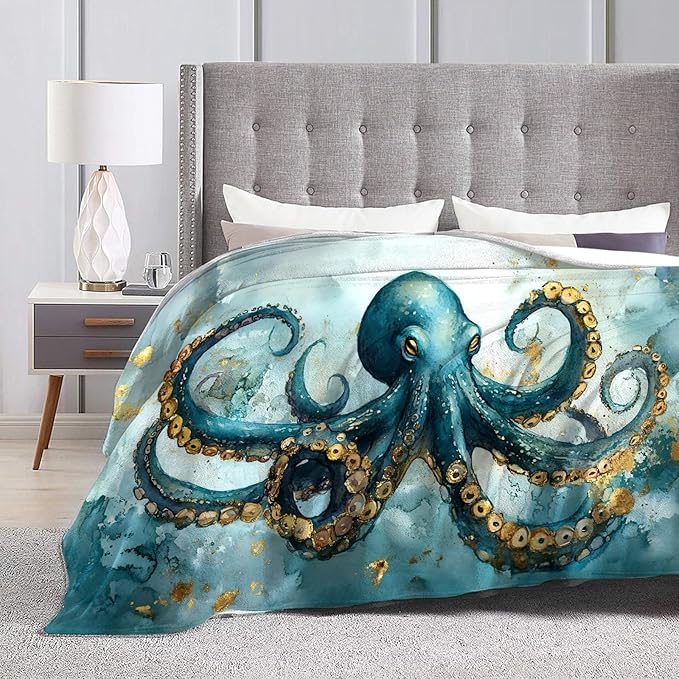 Tijuboni Octopus Throw Blanket Ocean Gifts for Girls Boys Women Men Kids Adults Soft Flannel Fleece Blanket for Couch Sofa Bed Home Decor 50"x60"