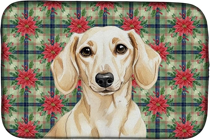 Caroline's Treasures Cream Dachshund Christmas PoinsettIas Dish Drying Mat Absorbent Dish Drying Mat Pad for Kitchen Counter Dish Drainer Mat for Countertop, 14 x 21", Multicolor