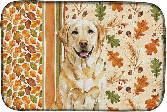Caroline's Treasures Yellow Labrador Retriever Heirloom Fall Dish Drying Mat Absorbent Dish Drying Mat Pad for Kitchen Counter Dish Drainer Mat for Countertop, 14 x 21", Multicolor