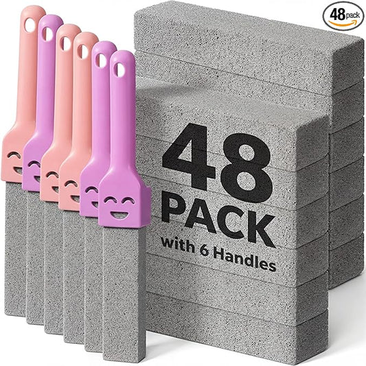 Outus 48 Pack Pumice Stone for Toilet Cleaning with 6 Reusable Handles, Powerful Pumice Cleaning Sticks for Toilets, Tubs, Sinks, Grills and Pool Tiles, Effectively Removes Hard Limescale