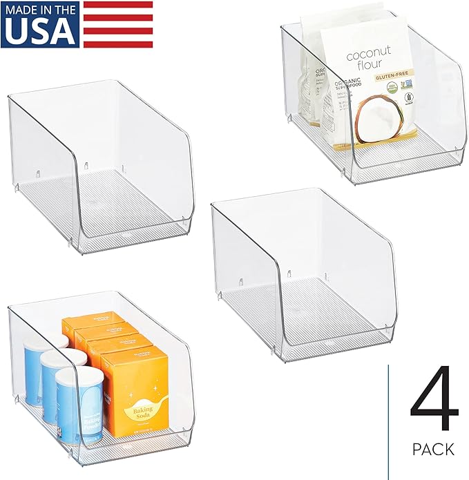 iDesign Clear Plastic Stackable Open Front Storage Bin, Easy Access Organizer for Pantry or Cabinet, 4-Pack