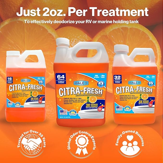 Walex Citra-Fresh Liquid Holding Tank Treatment for RV, Camper & Marine - Black Water Tank Deodorizer for Rapid Breakdown of Waste & Toilet Paper, Biocide-Free, Septic Tank Safe, 1 Gallon