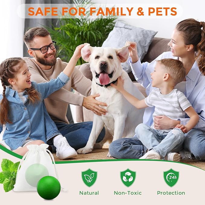 Rodent Repellent 12 Pack, Natural Peppermint Mouse Repellent Balls, Safe for Family & Pets, Indoor & Outdoor Pest Control for Mice Rats Roaches Spiders Ants, for Home Garage Basement Attic Kitchen