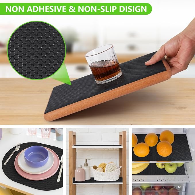 Black Shelf Liners for Kitchen Cabinets Non Adhesive Drawer Liner for Bathroom Waterproof Refrigerator Liners for Shelves Fridge Plastic Mats Cabinet Cupboard Liner 17.5 x 393.7 Inches