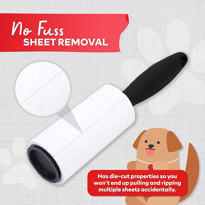 XFasten Pet Hair Lint Rollers for Pet Hair Extra Sticky (180 Sheets/ 2 Lint Roller Refills /1 Pet Hair Roller) Cat and Dog Hair Roller, Sticky Lint Roller for Clothes, Pet Hair Removal Tool