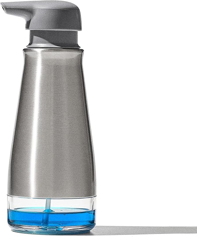 OXO Good Grips Stainless Steel Foaming Soap Dispenser and Stronghold Suction Sponge Holder
