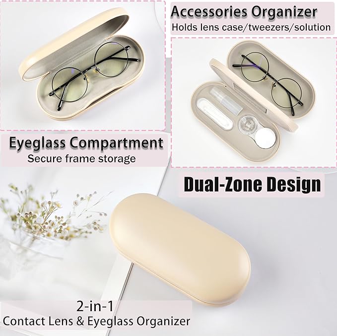 Lasiyanor 2 in 1 Eyeglass Case Portable Double Sided Contact Lens Box Multifunction With Tool for Travel Daily Outdoor