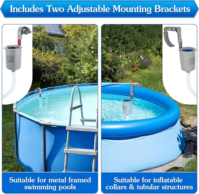 Enhon Above Ground Pool Skimmer with 20 Pcs Wall Mount Surface Skimmer Socks, Automatically Cleans Pool Skimmer Accessories with Hose Basket Net, Adjustable Floating Pool Filter for Removes Debris