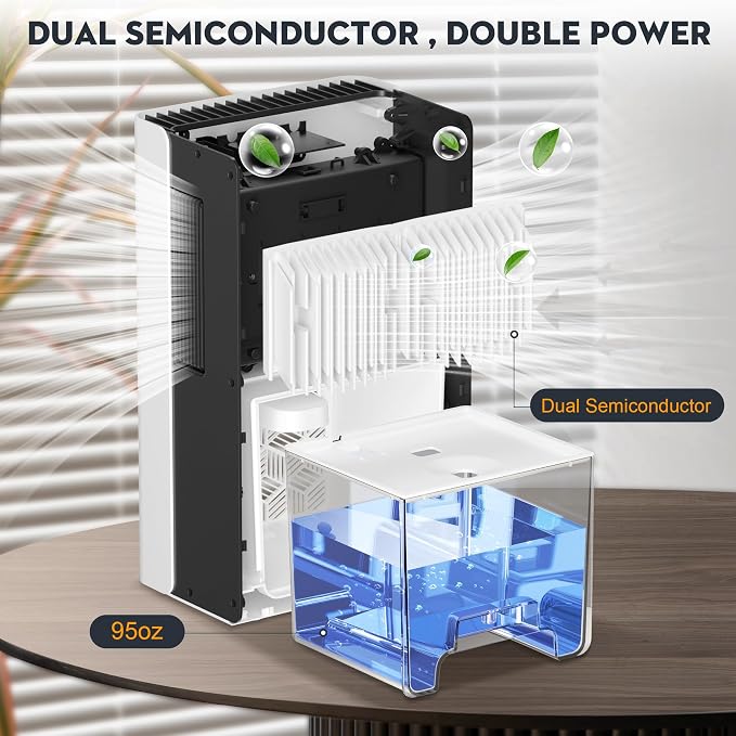 ToLife Dehumidifier for Home, 1000 sq.ft Dehumidifiers for Basement Bedroom Bathroom with 95 OZ Water Tank, Auto Shut Off 7 Colors LED Light, White Black
