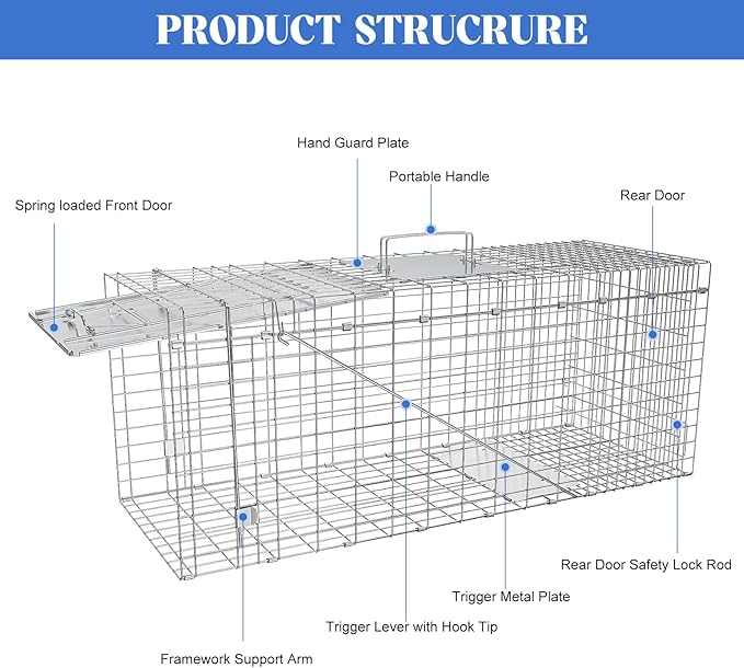 Humane Live Animal Trap, Heavy Duty Folding Raccoon Traps Cage for Cat, Squirrel, Skunk, Raccoon, Fox Catch and Release Large Size 31.1 * 11 * 12.6 Inch