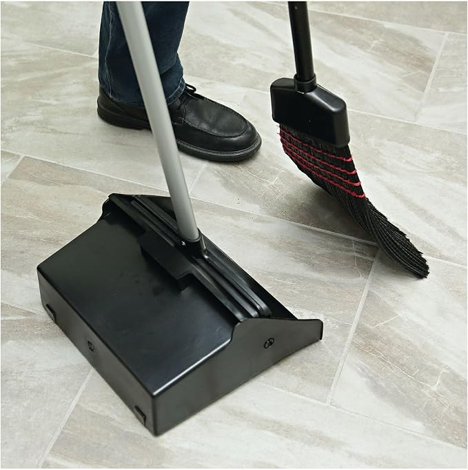 Boardwalk Commercial Lobby Dust Pan, 11.75 x 37, 34" Long Handle, Plastic/Aluminum, Black/Silver, Large Capacity