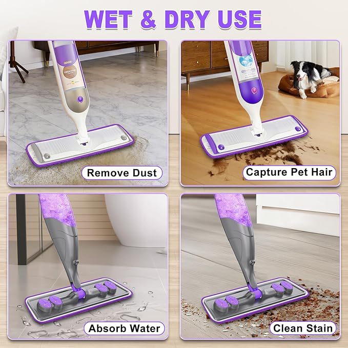 Spray Mop for Floor Cleaning with 6 Microfiber Washable Pads