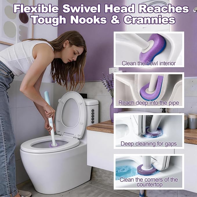 Disposable Toilet Brush with Wall Mounted Holder, Toilet Scrubber Refill | Hands Free Toilet Brush, 1 Wand and Holder with 24 Purple Refills,Bathroom Cleaning for Bathroom/RV, Light Lavender Scent