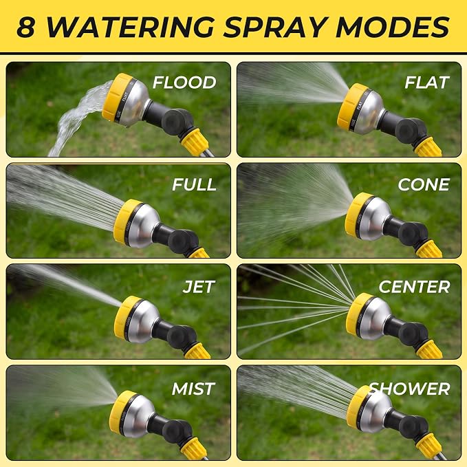Hushee 2 Pcs Garden Watering Wand, 18.5 Inch Hose Watering Wand with 180° Rotating Head, Thumb Flow Control, 8 Spray Patterns, Garden Hose Nozzle Sprayer for Lawn, Plants, Car Wash
