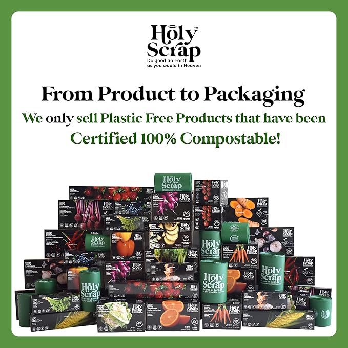 Large Slim Compostable Trash Bags - 8-10 Gallon, 60 Pack | Plastic-Free Tall Kitchen Garbage Bags & Liners with Easy-Tie Handles | Thick Bin Bag Liners for Green & Food Waste