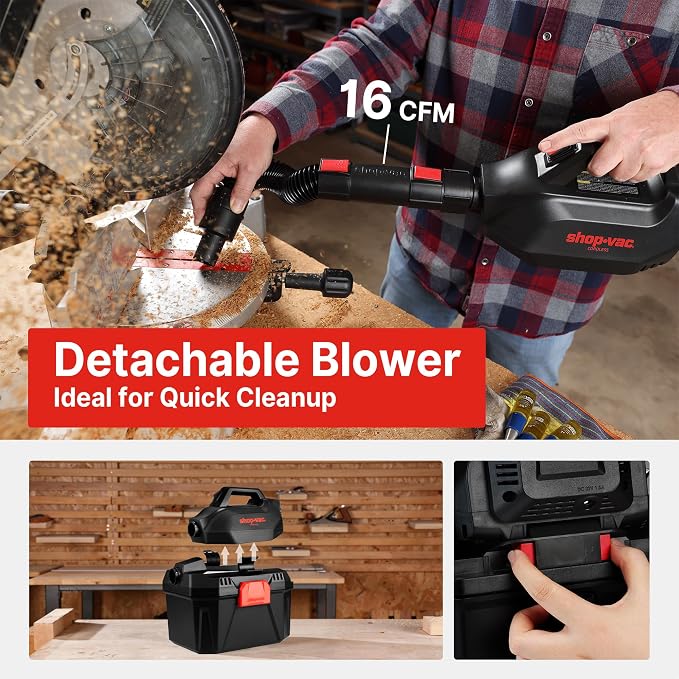 Shop-Vac Cordless 3-in-1 Wet/Dry Vacuum with Detachable Blower, 2 Gallon 20V Shop Vacuum for Car, Garage, Workshop & Jobsite, Charger Included, 5430082