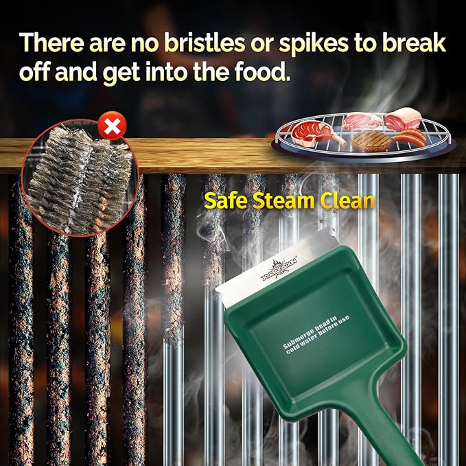 XUDAKAIXIN 19" Large Bristle-Free Steam Cleaning Grill Brush,Replaceable BBQ Cleaning Head,Safe Grill Accessories for Cast Iron Grates/Porcelain/Weber Gas/Charcoal Grill - Gifts for Men Dad Husband