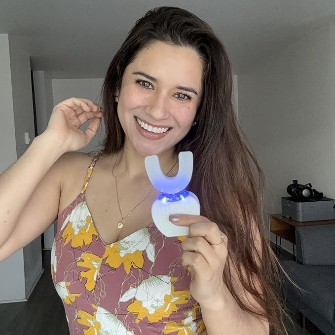 FREEZE2TRIM Sani White Ultrasonic Toothbrush, Ortho Sparkle Sonic Glow Brush, 360 Brite Adult U Shaped Toothbrush Ultrasonic Tooth Cleaner Teeth Whitening Light Electric Automatic Hands Free