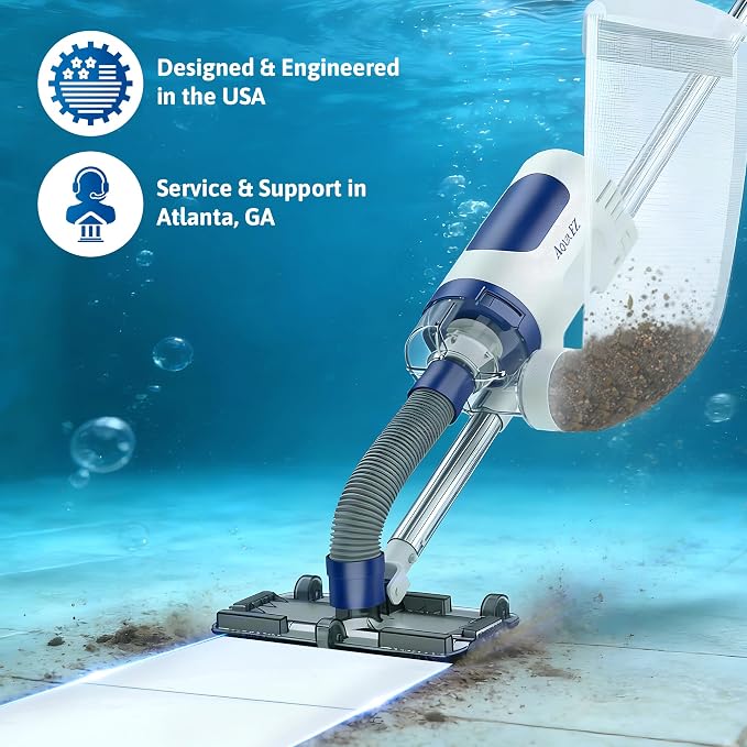 Aqua EZ RPV901 Rechargeable Pool Vacuum – Cordless, Consistent Runtime, Works in All Pools, Includes 2 Vacuum Heads, Compatible with All Standard Vac Heads, Attaches to Any Pool Pole