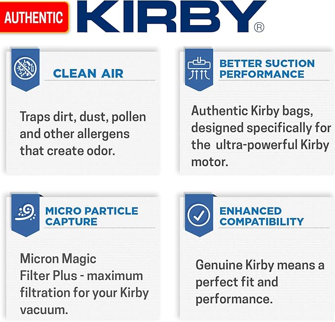 Kirby Micron Magic HEPA Filter Bags 6-Pack, Part #204811 | Genuine Kirby OEM | Fits F-Style & Twist-Style Kirby Vacuums (Avalir, Sentria, G Series)