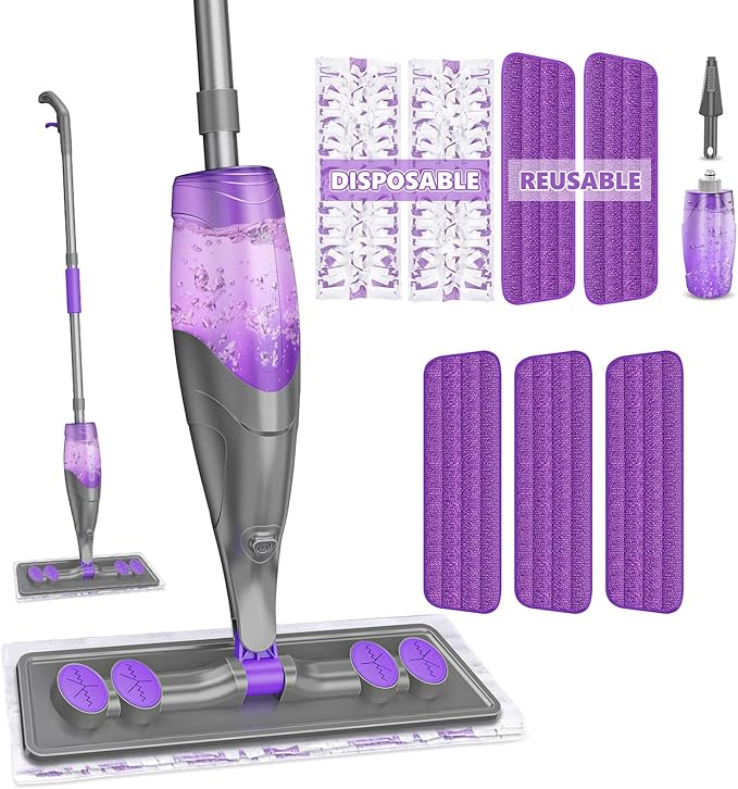 Spray Mop for Hardwood Floor Cleaning with 2 Disposable Refills & 5 Reusable Microfiber Pads