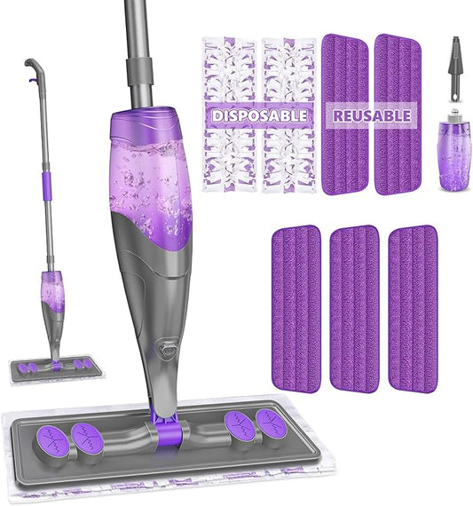 Spray Mop for Hardwood Floor Cleaning with 2 Disposable Refills & 5 Reusable Microfiber Pads